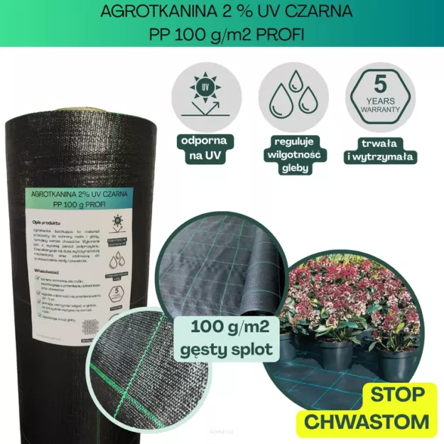 Agrotkanina czarna PROFI PP UV 100g/m2 160cm 50mb