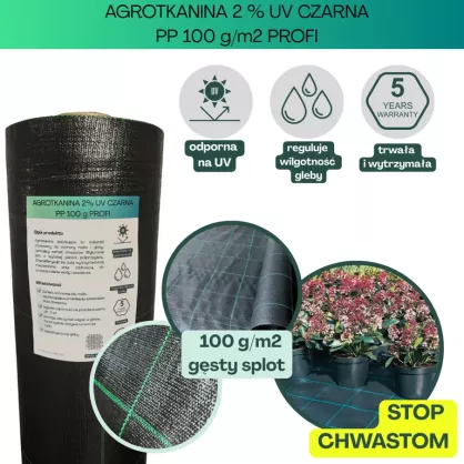 Agrotkanina czarna PROFI PP UV 100g/m2 160cm 100mb