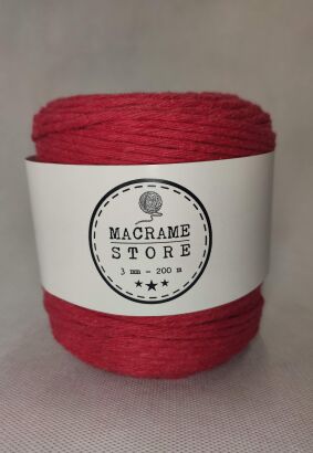 Sznurek do makramy bawełniany czerwony 3MM/200m