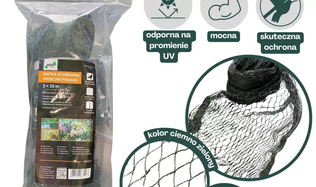 Siatka przeciw ptakom UV 10m x 2m 18g/m2 (6 szpilek)